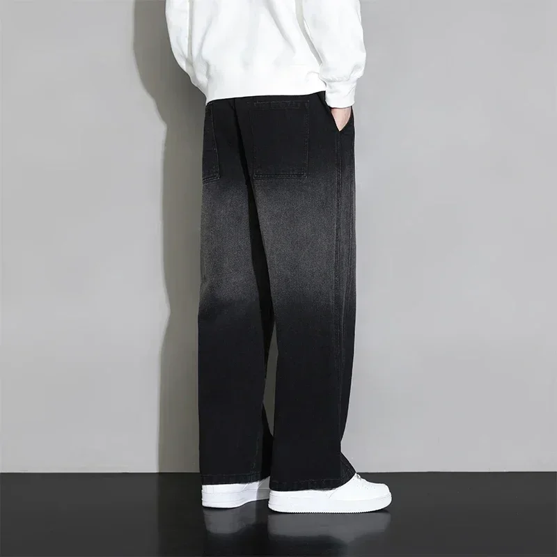 2024 Autumn New Wide Leg Jean Pants Men Trousers Neutral Loose Casual Cotton Straight Outdoor Fashion wash Pants Big Size 8xl 5