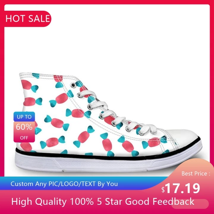 

Cartoon High Top Vulcanize Shoes Sweet Candy Pattern Causal Women Canvas White Sneakers Shoes Teenager Girls Scarpe Donna