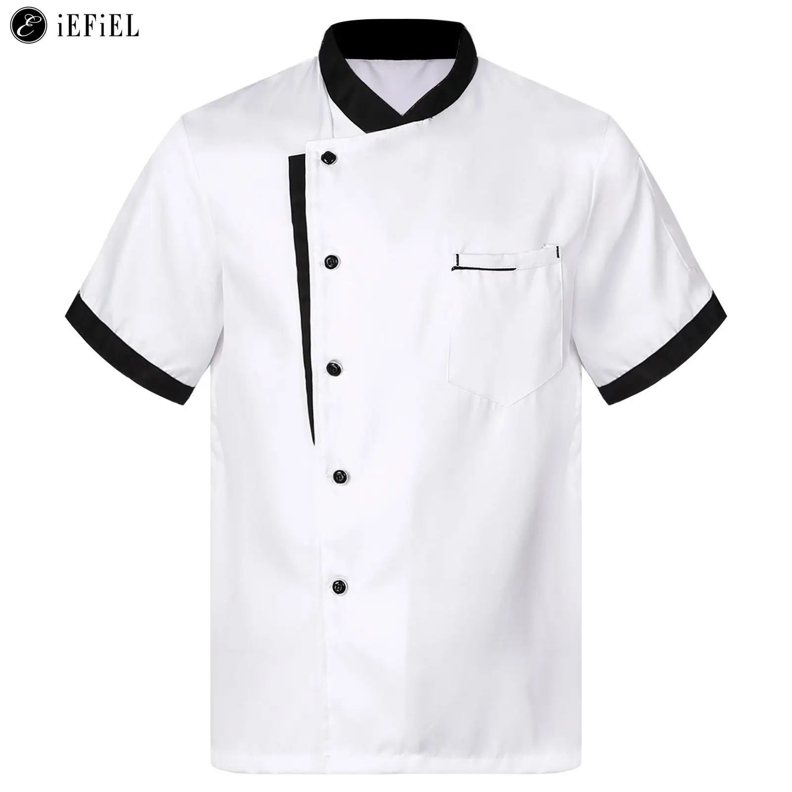 

Unisex Men Work Uniform Short Sleeve Chef Shirt Tops Restaurant Hotel Kitchen Cook Costume Bakery Canteen Worker Jacket Coat