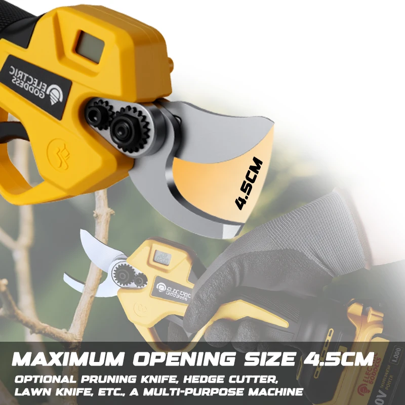 전기 여신 브러시리스 45mm 전기 가지치기 가위 Dewalt 20V 배터리 무선 과일 나무 분재 전기 가위