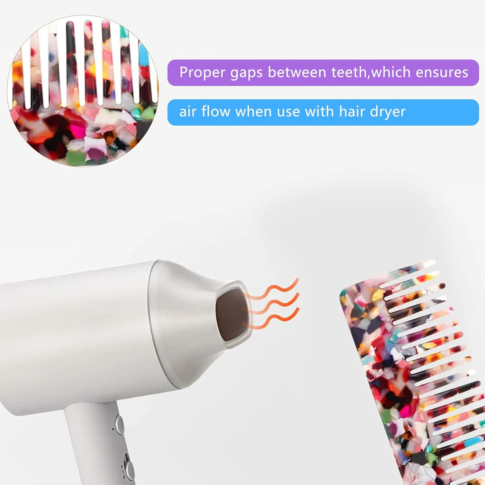 Colorful Hair Combs Fashion Wide Teeth Hairdressing Comb Marbling Anti-static Massage Hairbrush Professional Hair Styling Tools 5