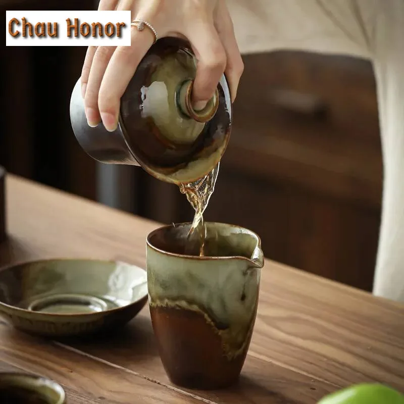 200ml Handmade Firewood Fair Cup Thick Tire Ceramic Tea Pitcher Japanese Divider Tea Chahai Kungfu Tea Pitcher Tea Ceremony