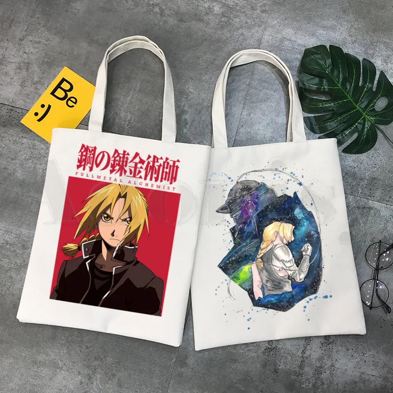 

Anime Fullmetal Alchemist Edward Elric Japan Manga Handbags Canvas Tote Bag Shopping Travel Women Reusable Shoulder Shopper Bags