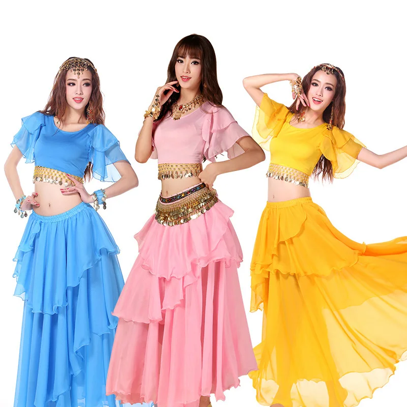 

Women Indian Dance Performance Clothes Stage Performance Clothing Practice Clothes Belly Dance New Flying Sleeve Cake Skirt Suit