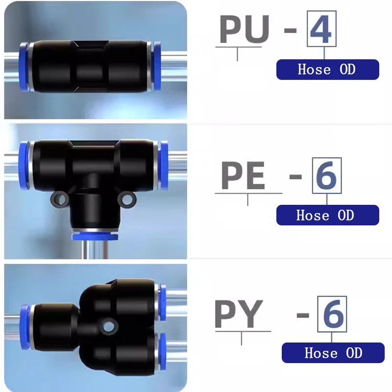 Air Fittings Pneumatic Hose Connectors PU PY PE 6mm 8mm 10mm Push To Connect Tube SA Throttle Valve Quick Coupling Accessory