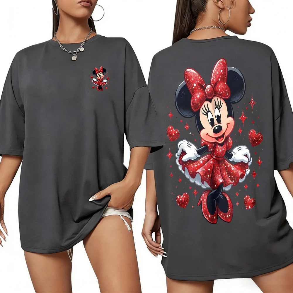 Women’s 100% cotton Mickey Mouse printed T‑shirt in summer casual style D gray