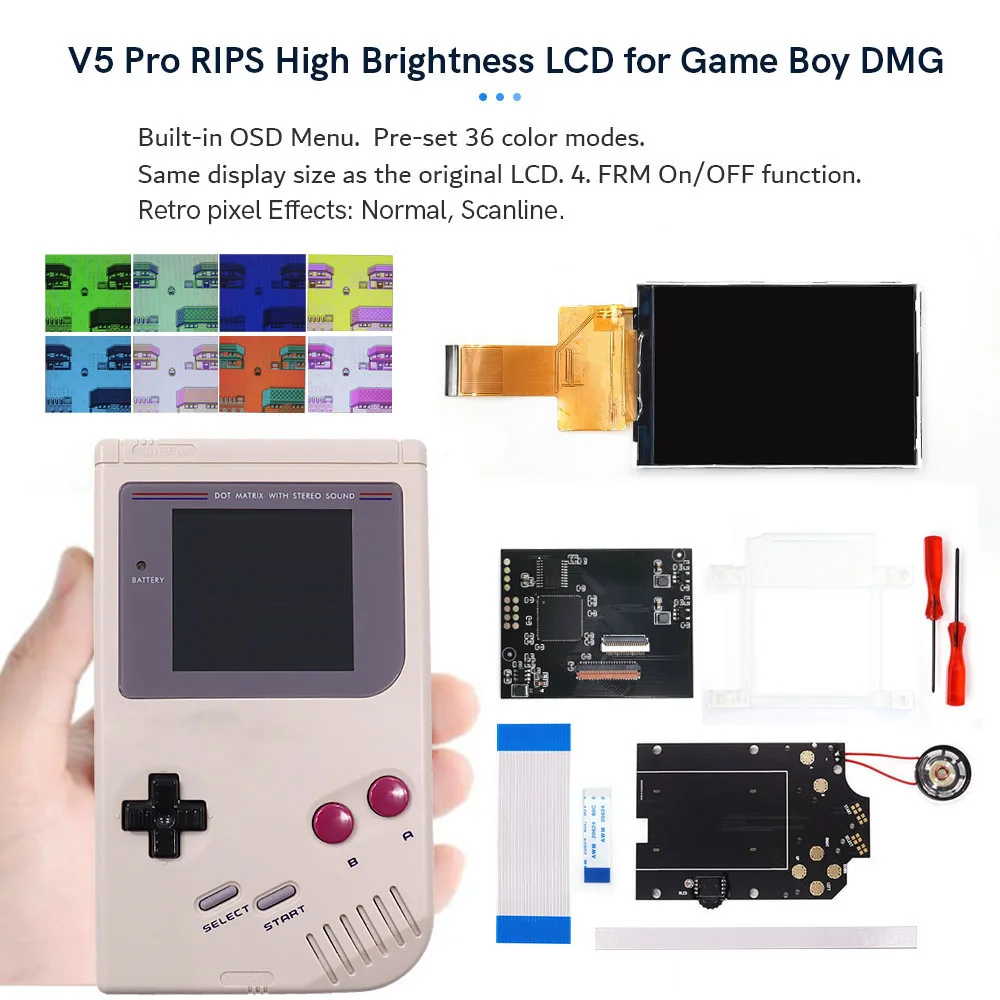 Écran LCD RIPS Backlight Full Size Avec Menu OSD Pour GameBoy DMG - Version V5 Pro - Neuf