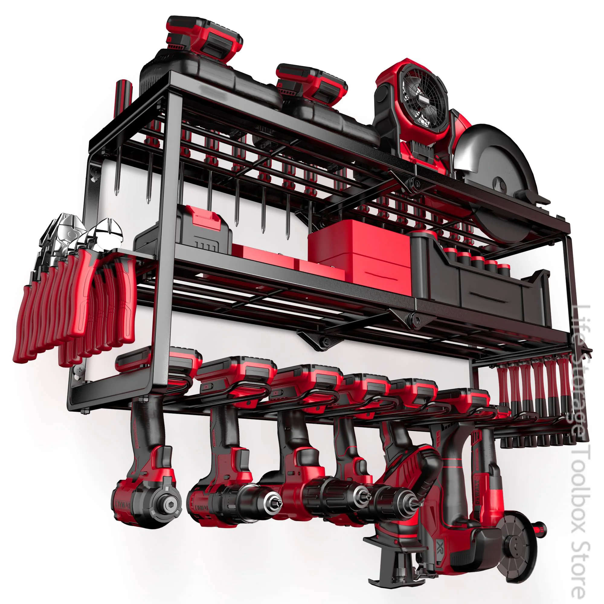 Tool Organizer Power Tool Holder 3-Layer Heavy Duty Pegboard Wall Storage Tool Set Drill Screwdriver Rack Workshop Cabinet