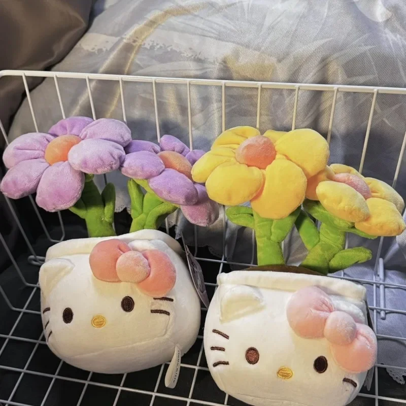 Sanrio Hello Kitty Plush Flower Potted Plant Super Cute Cartoon Anime Character Doll Ornaments Kawaii Birthday Gift for Girls 2