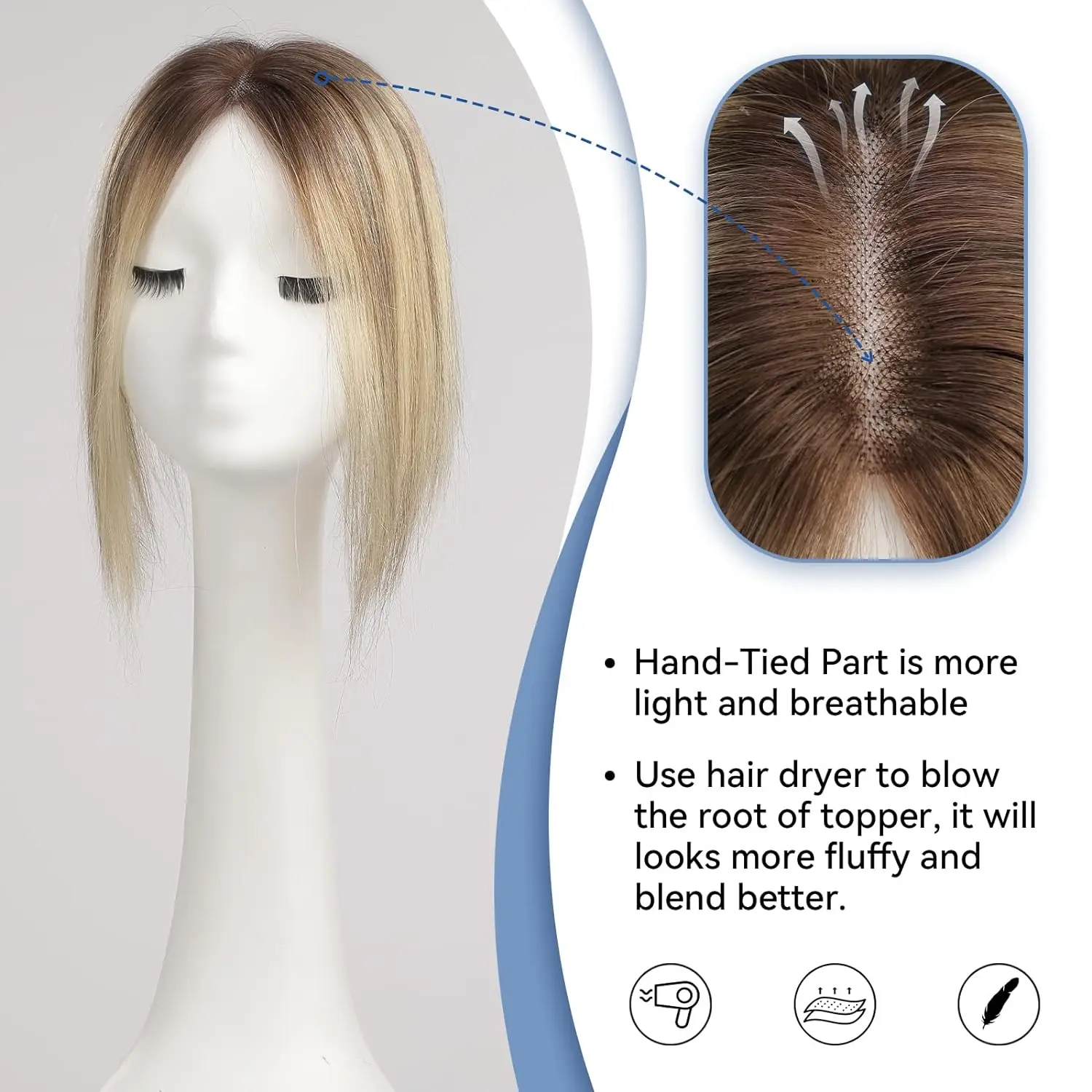 Blonde Human Hair Toppers human hair toppers Lace Base 100% Remy Human Hair Toppers Clips in Light Golden Brown Mixed Hairpieces for Women 12inches