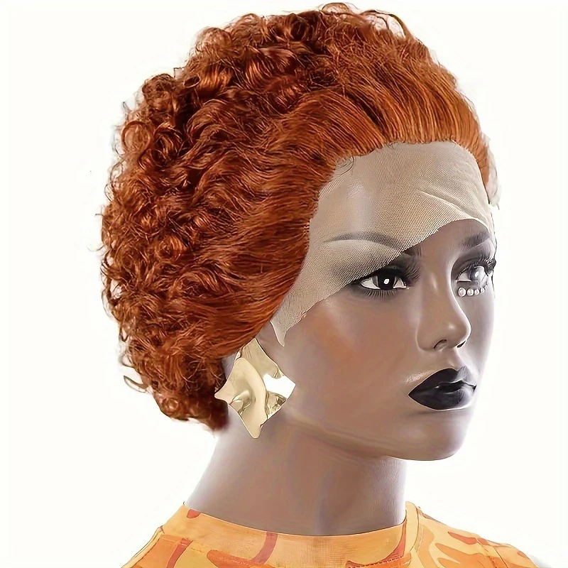 Pixie Cut Human Hair Wig Short Curly Human Hair Wigs 13*1 Transparent Lace Frontal Wigs For Women
