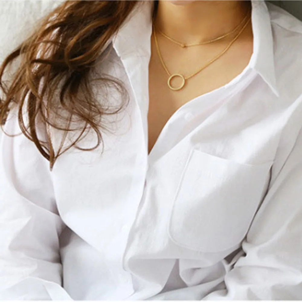 Women White Long Sleeve Blouse Shirt