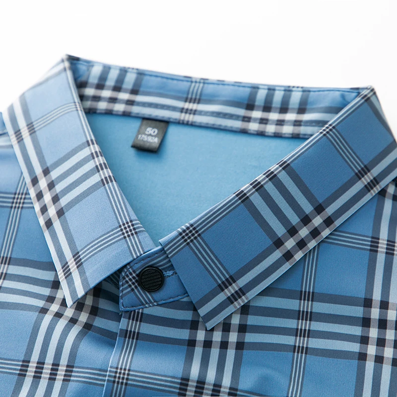 Men Ice Silk Shirt High-End Plaid Embroidery Diamond Trend Seamless Lapel Comfort No Iron Summer