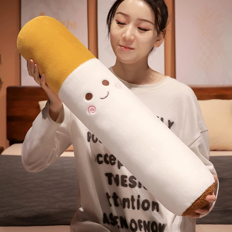 45~105cm Soft Stuffed Long Cigarette Pillow Stuffed Brown Pink Smiling Cute Face Sleeping Bolster Leg Support Plushie Peluche 5