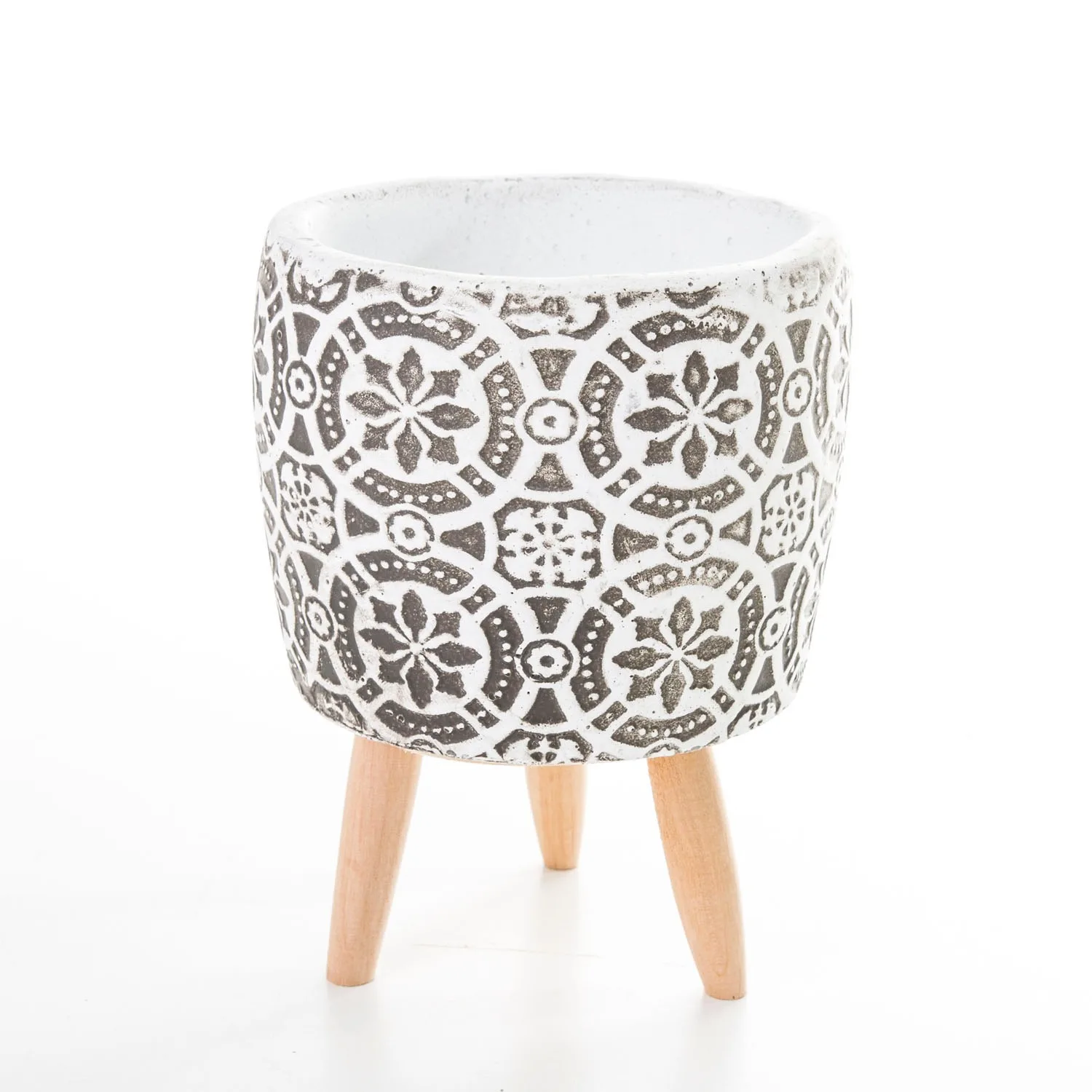 

Geometric flower patterned tumbled concrete flower pot 14x20 Cm