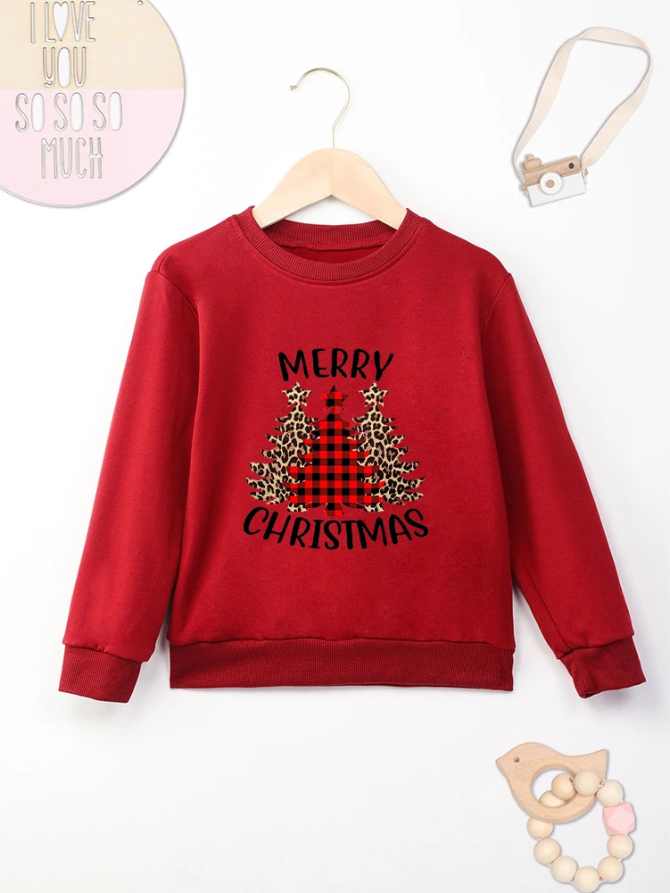 

Merry Christmas Kids Sweatshirt Red Fashion Home Boys Hoodie Christmas tree Print Children's Clothes Xmas Gift Toddler Girl Tops