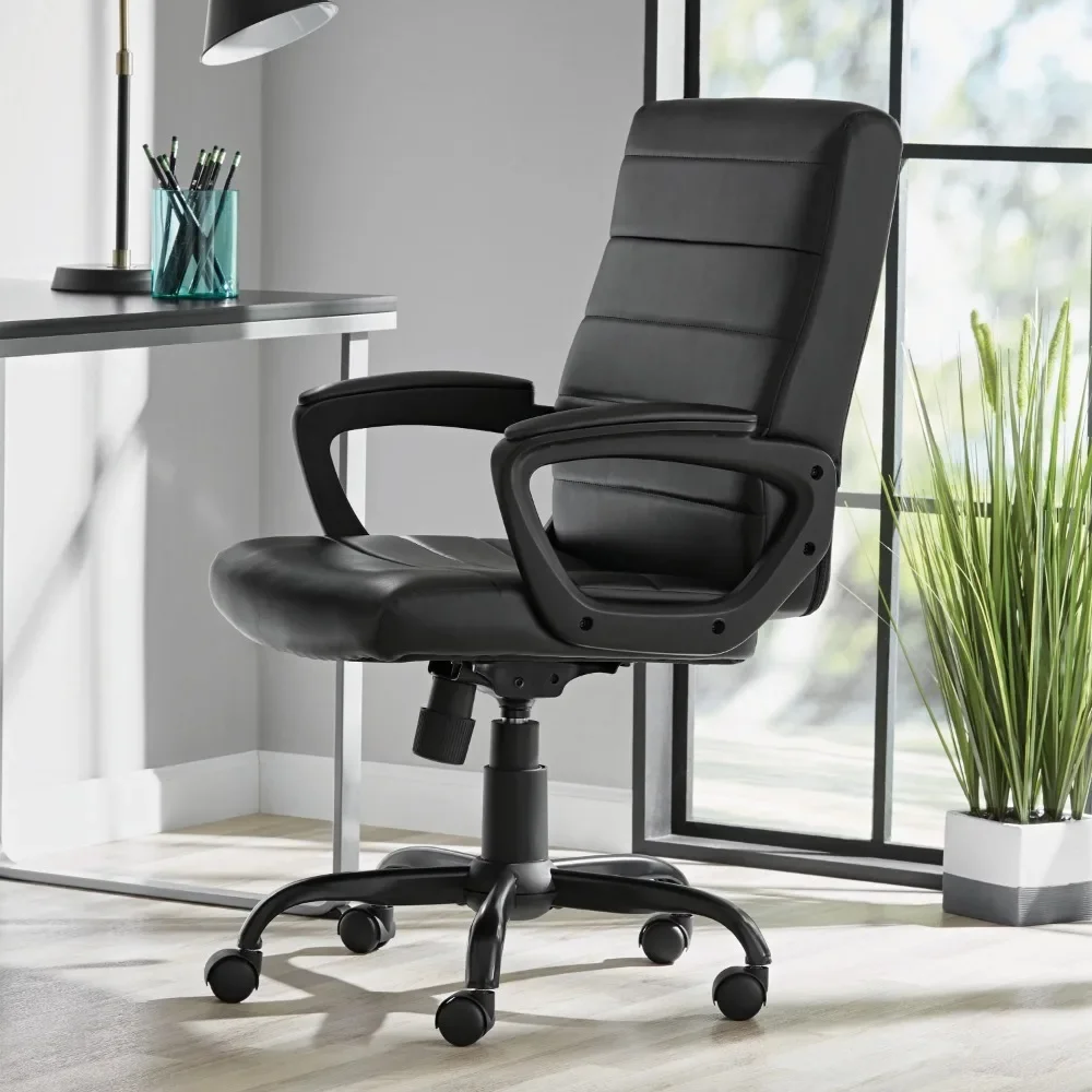 Bonded Leather Mid-Back Manager's Office Chair, Black термопринтер dymo label manager lm160 black s0946320