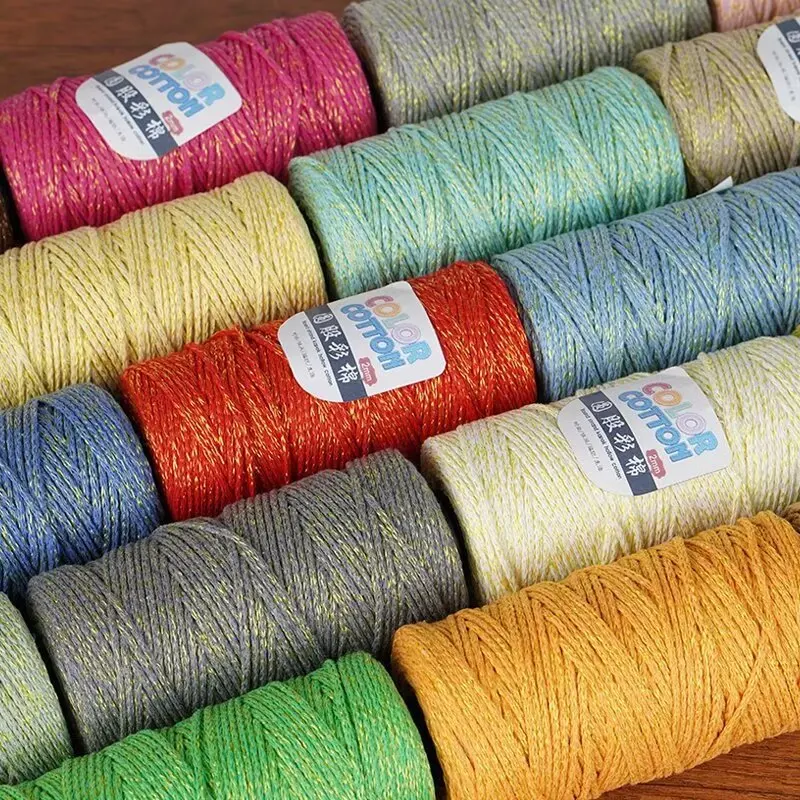 2mm Metallic Gold Hollow Cotton Linen Yarn for DIY Crochet Hats Bags Handmade Crafts Soft and Shiny Round Strand Yarn Thread 2