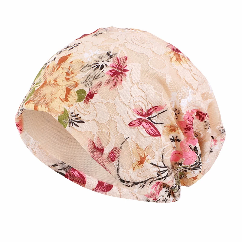 New Women Print Turban Cap Hat Stretch Lace Hijab Scarf Cancer Chemo Beanie Headscarf Hair Loss Head Wrap Slouch Bonnet Headwear 4