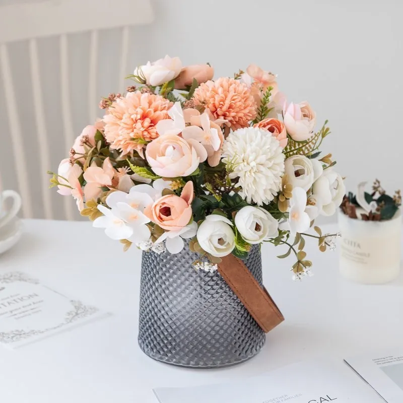 Künstliche Blumen Tee Rose Knospen Bouquet Diy Box Vase Zimmer Home Decor Festival Party Girlande Hochzeit Seide Hortensie Gefälschte Blumen – Detail 7