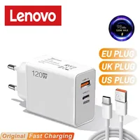Lenovo 120w Original Charger Turbo Fast Charge EU US UK Wall Hypercharge Adapter USB 6A Type C Cable Universal For Xiaomi iPhone 1