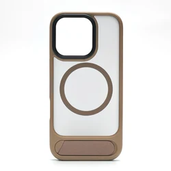 Sleek Frosted Matte Wireless Charging Metal Bracket Phone Case - iPhone 15 Pro Max (Gold)
