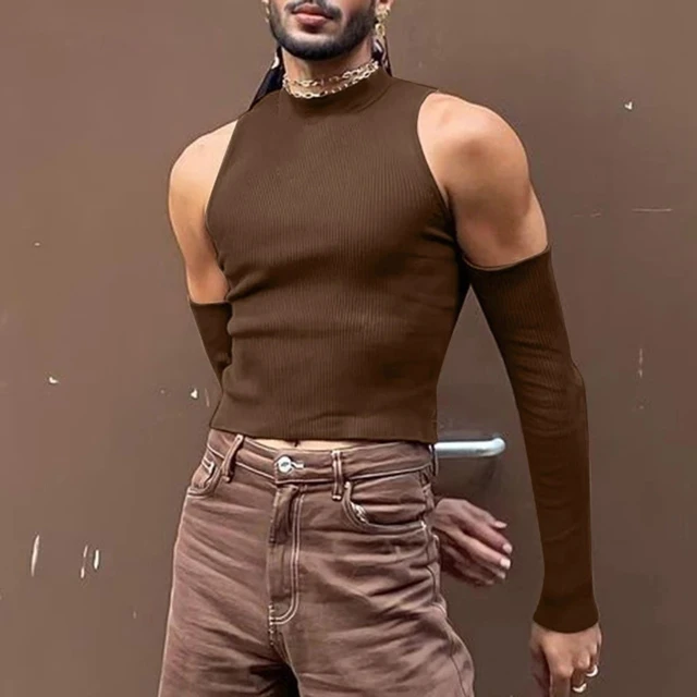 Men's Sexy Off Shoulder Cutout Long Sleeve T-Shirt Tops 