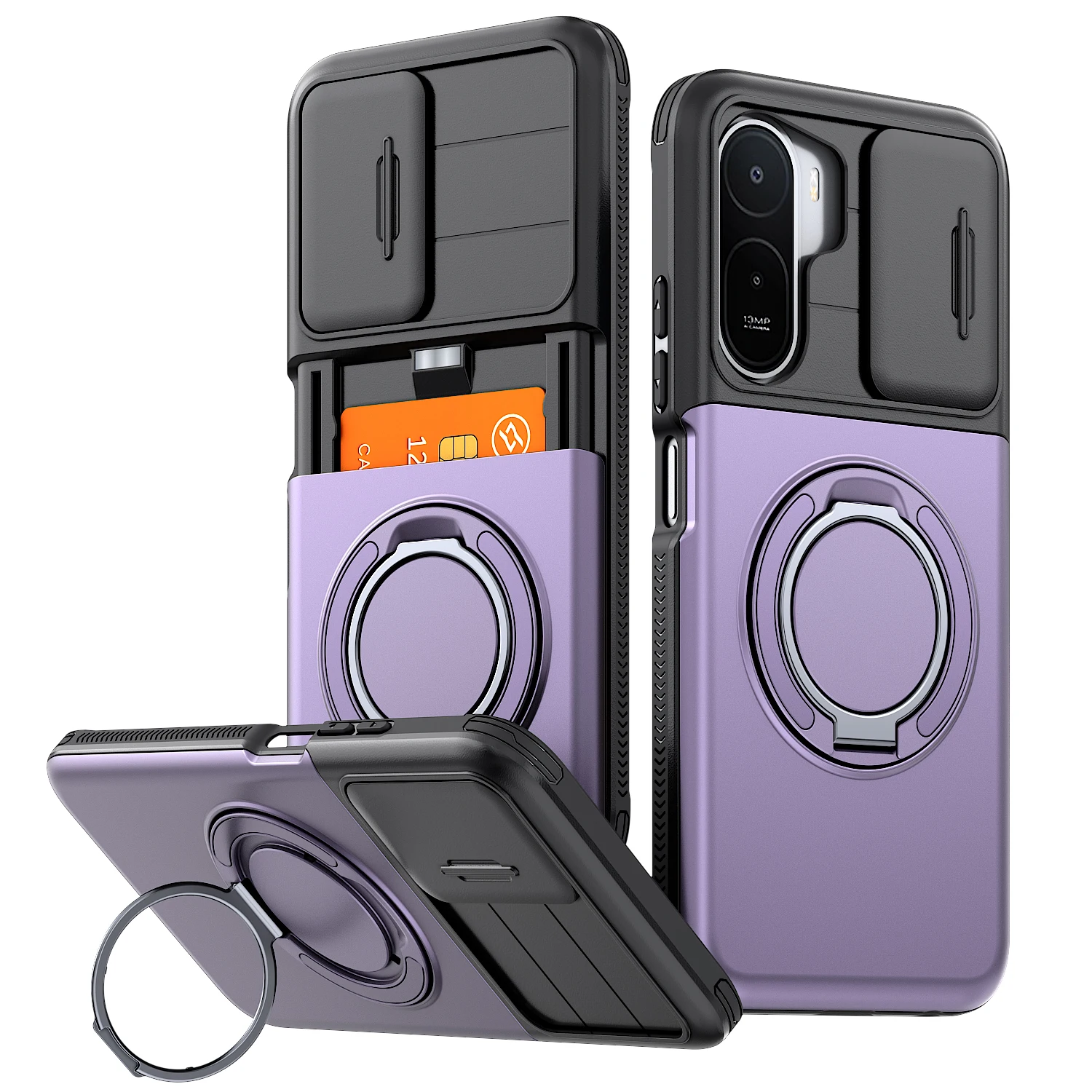 Magnetic Rotating Ring Bracket Case with Slide Camera Protection and Card Slot