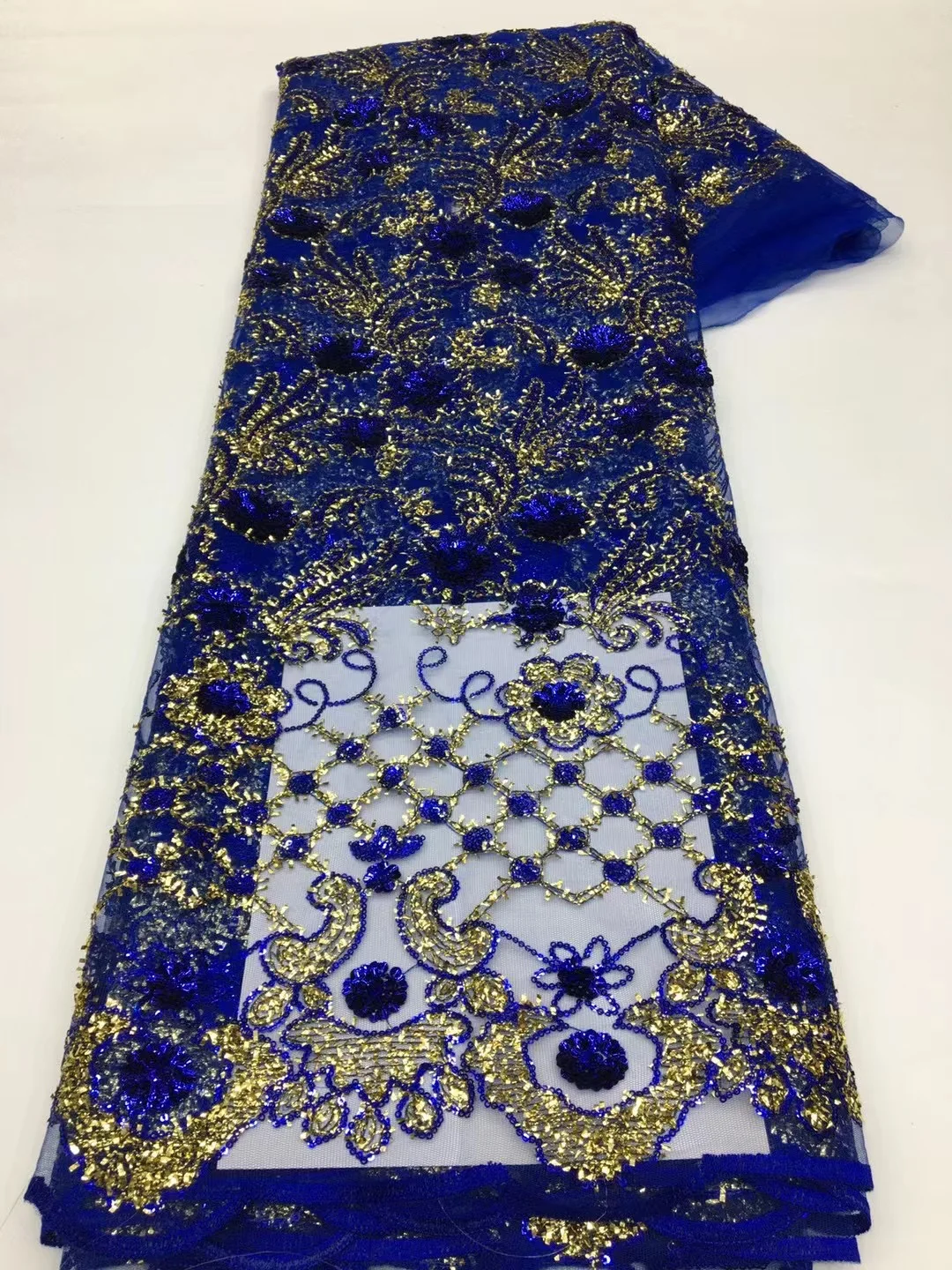 

2023 High Quality African Nigerian Lace Fabric Embroidery Tulle Pure Wedding Party Dress Guipure SequinsFor Sewing 5yards XX5618