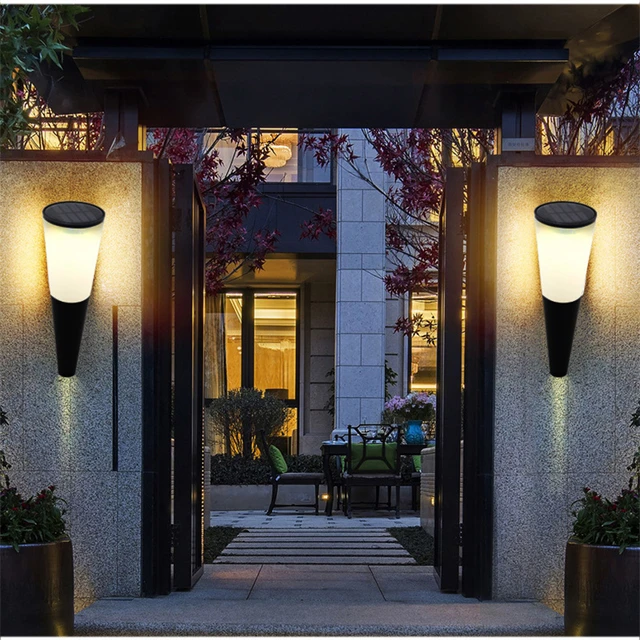 ソーラーLED屋外ウォールライト,壁掛け式トーチ形状,防水街路灯,庭,フェンスに最適 AliExpress