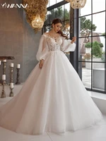 Modest O-neck Long Sleeve Wedding Dress Sparkly Sequin Bead Bride Robe Elegant A-line Long Bridal Gown Customized Robe De Mariée 1