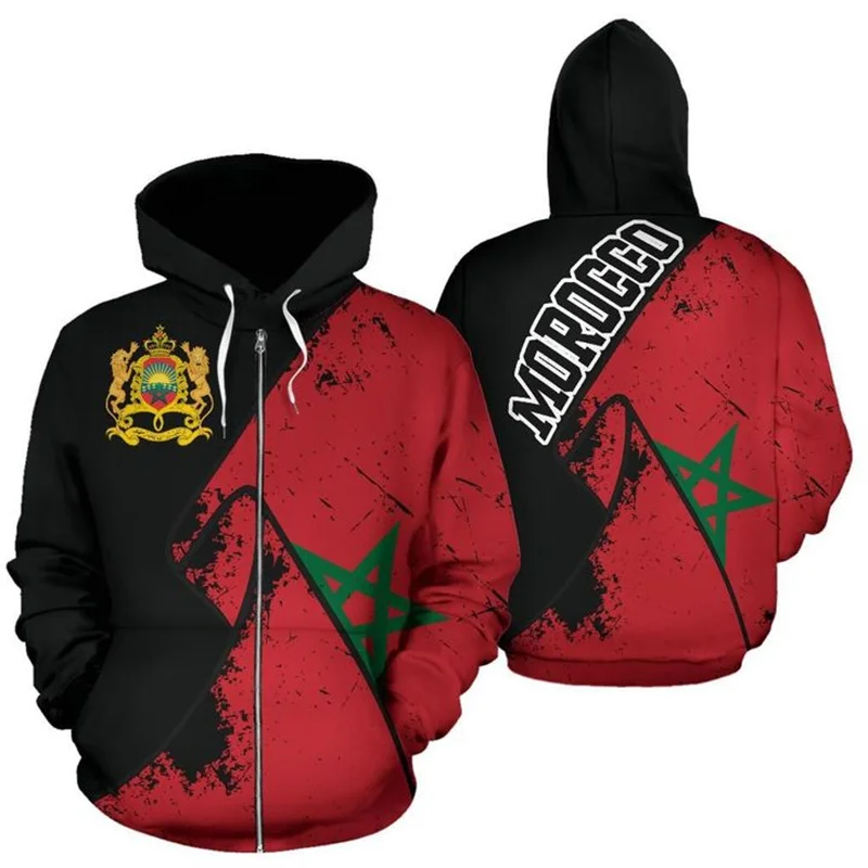 thumbnail image 1 of Sudadera con capucha y cremallera con estampado del emblema de Marruecos en 3D para hombre, tótem espiritual, bandera de Marruecos, sudadera con capucha con cremallera, ropa Harajuku Y2k, 1 of 5