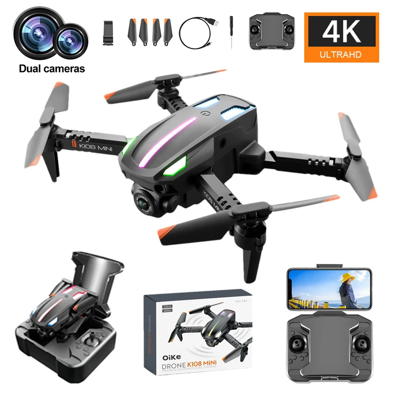 drone 4k K108 Mini Drone 4k HD with Camera Aerial Photography Aircraft Fixed Height Remote Control UAV Quadcopter Men's Fpv Rc Toys small drone with camera