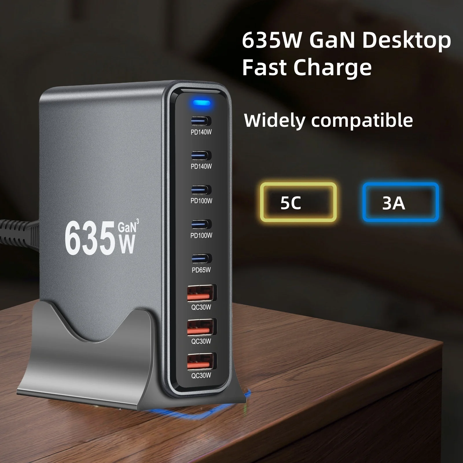 New Multi-port Usb Charger 635w GaN Charger High-Power Desktop Charging Station Multi-Port Fast Charging,Charging Head