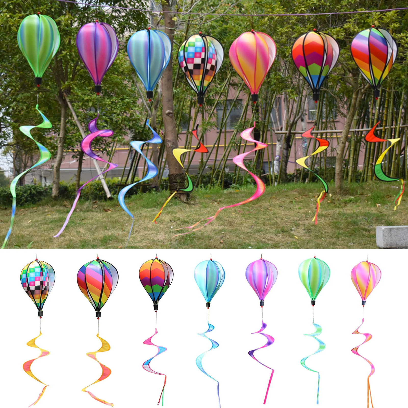 Hot Air Balloon Wind Spinner, Rainbow Kinetic Hanging Wind Twister Decoration
