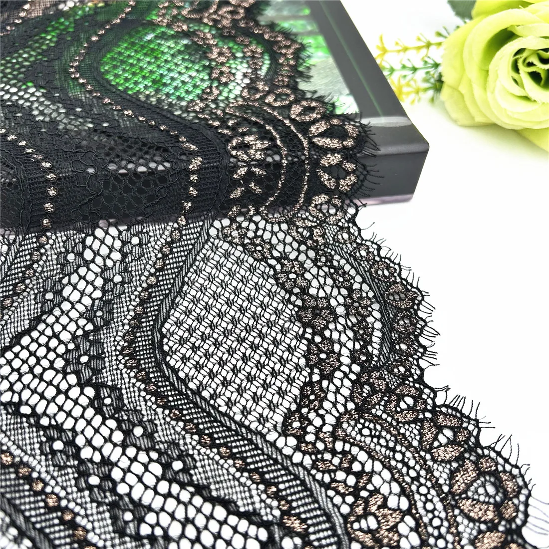 3y/lot Width 19.50cm Black With Rosegold Elastic Lace Trim Skirt Hem Underwear Sewing Craft DIY Apparel Fabric Lace For Clothing 2