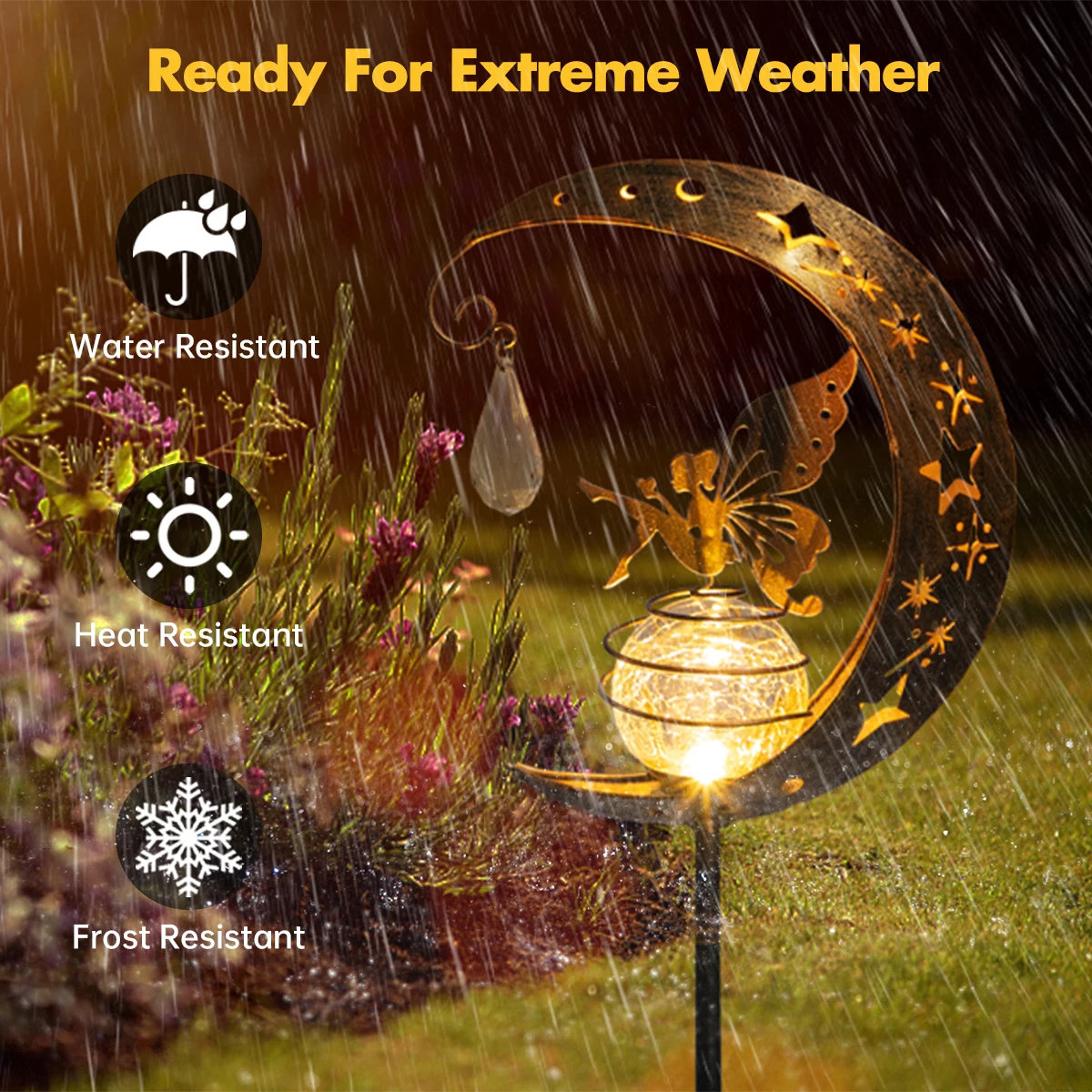 Solar Decoration Light Moon Fairy Lamp Outdoor Garden Crackle Glass Globe with Angel Pathway Stake Light Solar Grdound