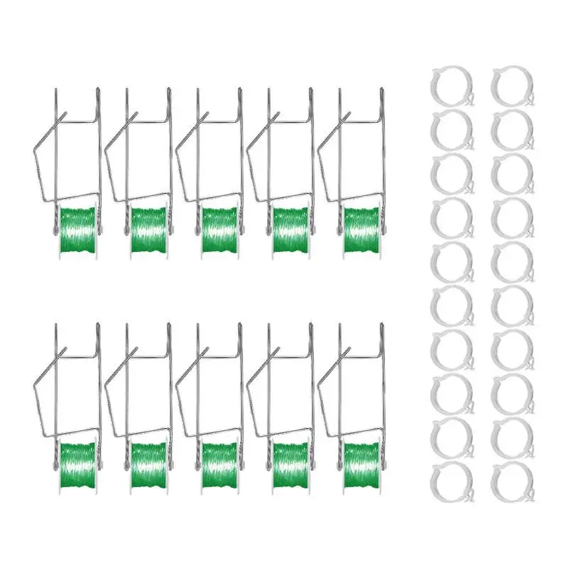 

10pcs Planting Tomato Hooks Twine Roller Greenhouse Vegetable Support Clips Greenhouse Trellising Kit With 15m Rope
