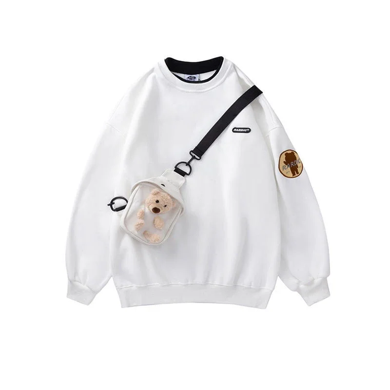 Women Cute Black Sweatshirt Fashion Streetwear Tops with Bag Korean Style White Pullover Kawaii Harajuku Loose BF Jumper Female