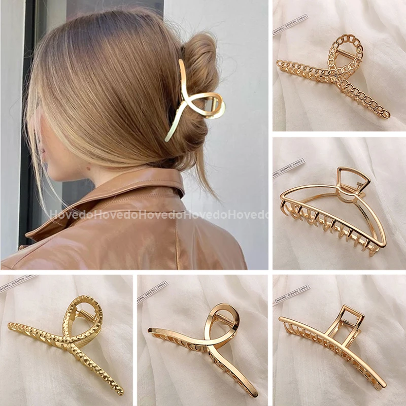 Fashion Gold Silver Hollow Geometric Hair Clips Metal Hair Claw Cross Hairclip Headband Hairpin Hair Crab Women Hair Accessories mini hair clips