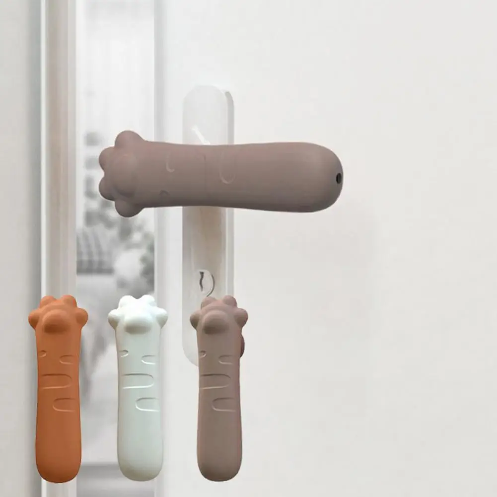Door Handle Cover Good Toughness Anti-bumping Silicone Cute Cat Paw Shape Door Handle Guard Protector Home Supplies