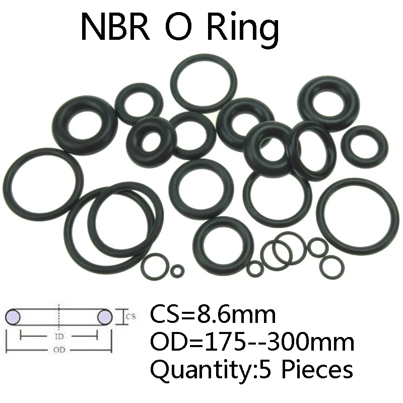 

5Pieces CS 8.6mm NBR Rubber O Ring Automobile Black O-Ring Oil Sealing Gasket OD 175--300mm