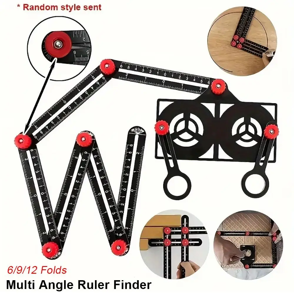 1개입 6/9/12단 접이식 다각도자, 천공 몰드 알루미늄 합금 측정자, 범용 타일 구멍 측정기