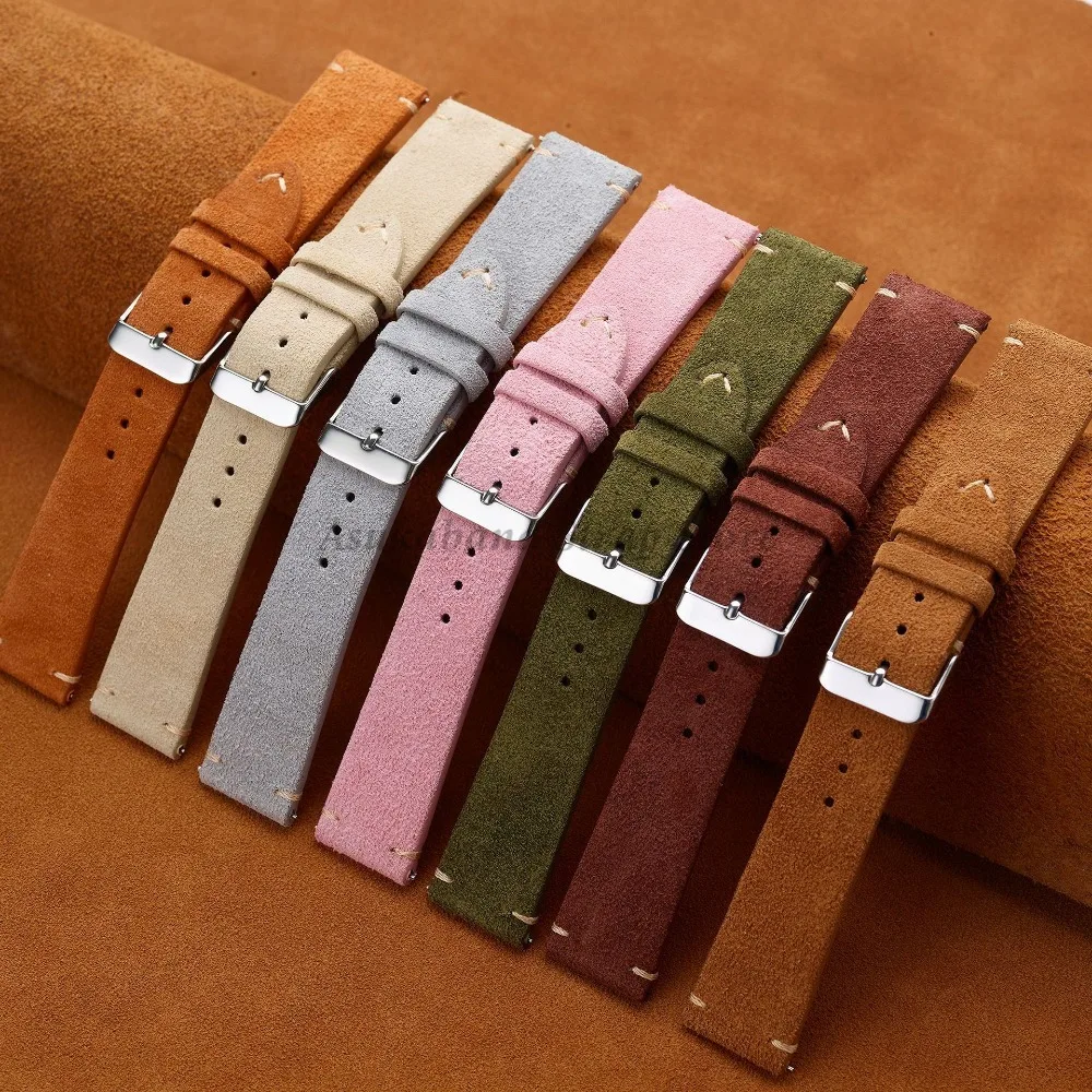 Premium Soft Suede Leather Vintage Watchband – Quick Release Calfskin Strap