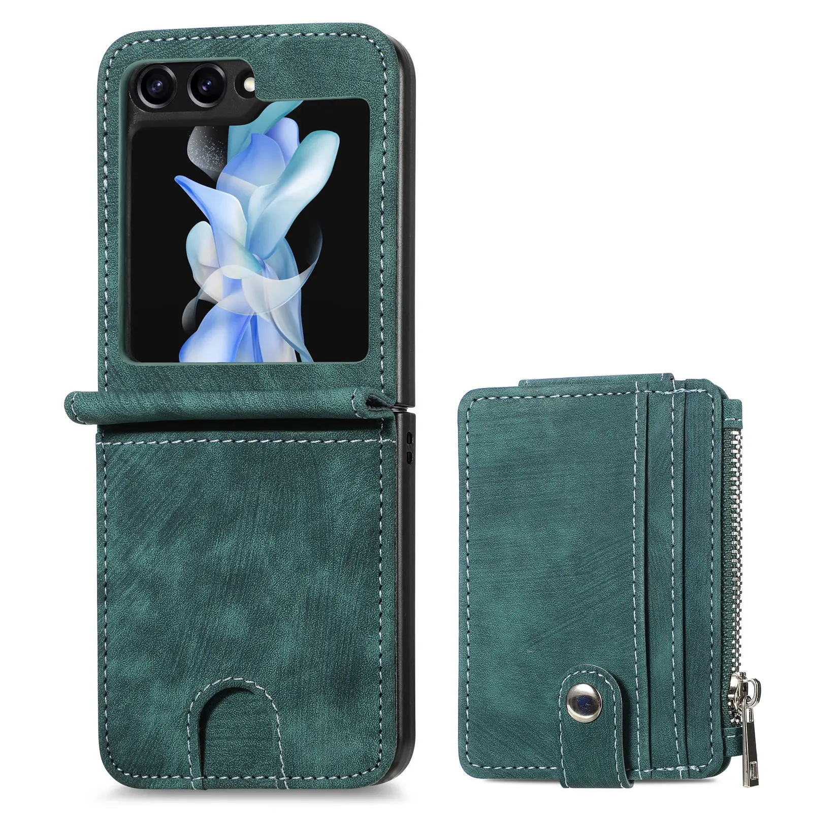 Leather Foldable Wallet Phone Case with Zipper Card Holder