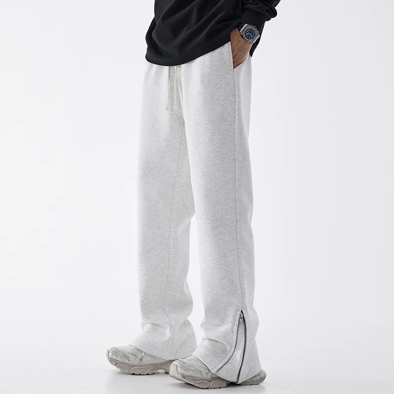 Personalized Knitted Casual Pants Men Thick Wide Leg Fashion Streetwear Designer Trousers Loose Male Zipper Pants 4