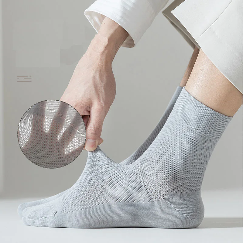 10 Pair Mens Pure Cotton Socks Mesh Crew Thin Breathable Antibacterial Deodorant Casual Long Mid Tube Dress Socks Spring Summer