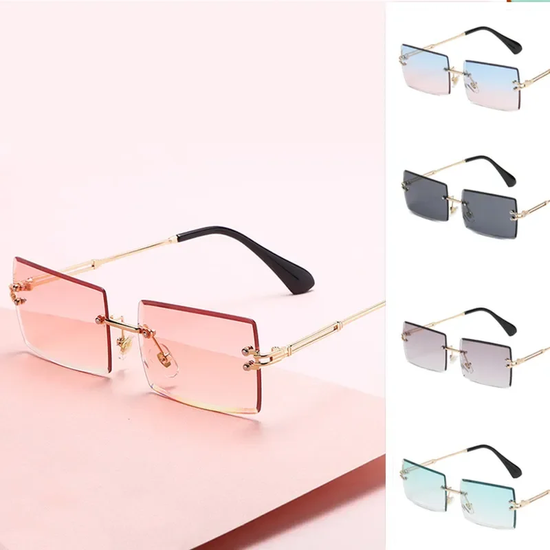 

Солнцезащитные очки без оправы с градиентом для женщин и мужчин, роскошные брендовые дизайнерские маленькие прямоугольные солнечные очки с океанскими линзами UV400