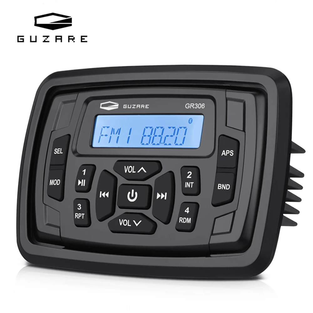 GUZARE Marine Radio Waterproof Stereo Bluetooth Audio FM Receiver MP3 Player For Polaris Ranger UTV ATV RV SPA Yacht Motorcycle