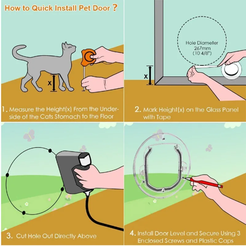 Pet Dog Door With Lock For Cat Puppy Dog Door With Lock Transparent Round For Screen Window Sliding Glass Glass Window